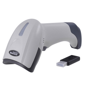Bundle: MERTECH CL-2320 BLE SPP Dongle P2D USB White wireless barcode scanner + white charging and communication cradle.